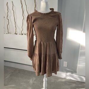 Chic Long Sleeve Brown Dress